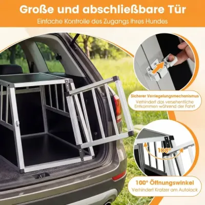 Prepravný box pre psa s uzamykateľnými dvierkami a odnímateľnou prepážkou, hliníkový box pre psa, 69,5 x 54 x 50,5 cm