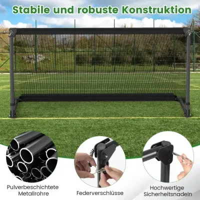 Skladacia futbalová bránka 150x71x76cm s kovovým rámom, odolnou voči poveternostným vplyvom, PE sieťou, hrotmi na zem, čierna