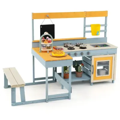 Kinder Matschenküche Fichtenholz Picknicktisch Bank Tafel Wasserbehälter Spüle Zubehör Outdoor Für Garten Rasen Mehrfarbig