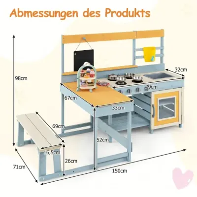 Kinder Matschenküche Fichtenholz Picknicktisch Bank Tafel Wasserbehälter Spüle Zubehör Outdoor Für Garten Rasen Mehrfarbig
