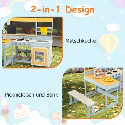 Kinder Matschenküche Fichtenholz Picknicktisch Bank Tafel Wasserbehälter Spüle Zubehör Outdoor Für Garten Rasen Mehrfarbig