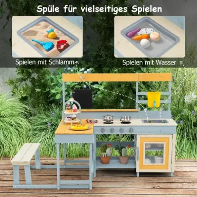 Kinder Matschenküche Fichtenholz Picknicktisch Bank Tafel Wasserbehälter Spüle Zubehör Outdoor Für Garten Rasen Mehrfarbig