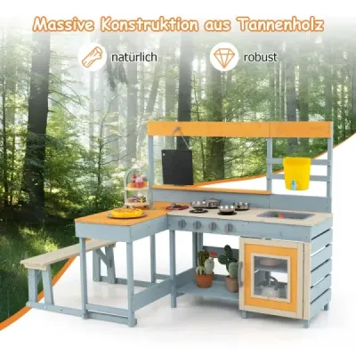 Kinder Matschenküche Fichtenholz Picknicktisch Bank Tafel Wasserbehälter Spüle Zubehör Outdoor Für Garten Rasen Mehrfarbig