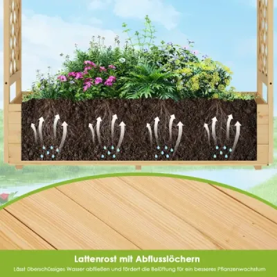 Vysoký záhon s mrežou na popínavé rastliny a zavesenou strechou Kvetináč s oporou pre popínavé rastliny a odtokovými otvormi Kvetináč Nature 150 x 50 x 104 cm