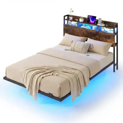 Posteľ s nabíjacou stanicou a LED osvetlením, čelo postele s úložným priestorom, rám postele s lamelovým roštom, manželská posteľ