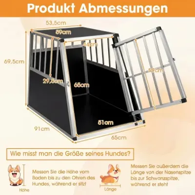 Prepravný box pre psa s uzamykateľnými dvierkami a odnímateľnou prepážkou, hliníkový box pre psa, 91 x 65 x 69,5 cm
