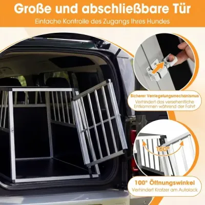 Prepravný box pre psa s uzamykateľnými dvierkami a odnímateľnou prepážkou, hliníkový box pre psa, 91 x 65 x 69,5 cm