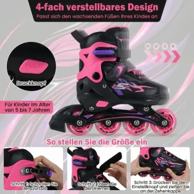 Detské inline korčule, vek 5-7 rokov, 4-smerové nastaviteľné, svietiace kolieska, bezpečnostné prvky, vnútorné aj vonkajšie použitie