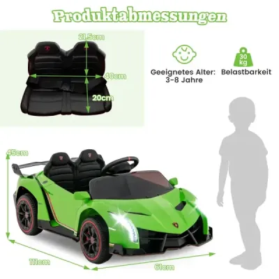 Detské elektrické auto Lamborghini s diaľkovým ovládaním, LED svetlometmi, klaksónom a hudbou - zelené