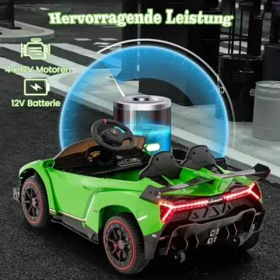 Detské elektrické auto Lamborghini s diaľkovým ovládaním, LED svetlometmi, klaksónom a hudbou - zelené