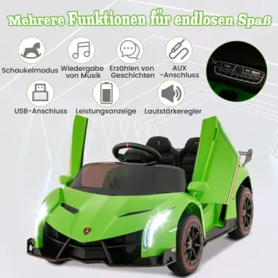 Detské elektrické auto Lamborghini s diaľkovým ovládaním, LED svetlometmi, klaksónom a hudbou - zelené