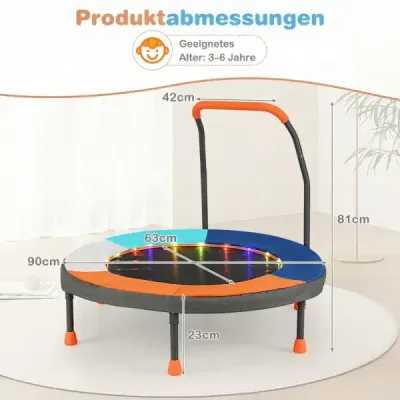 90 cm mini trampolína so svetlami, skladacia, penová rukoväť, ochranný kryt pre batoľatá, oranžová + námornícka modrá