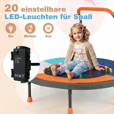 90 cm mini trampolína so svetlami, skladacia, penová rukoväť, ochranný kryt pre batoľatá, oranžová + námornícka modrá