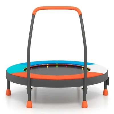 90 cm mini trampolína so svetlami, skladacia, penová rukoväť, ochranný kryt pre batoľatá, oranžová + modrá