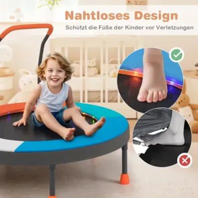 90 cm mini trampolína so svetlami, skladacia, penová rukoväť, ochranný kryt pre batoľatá, oranžová + modrá