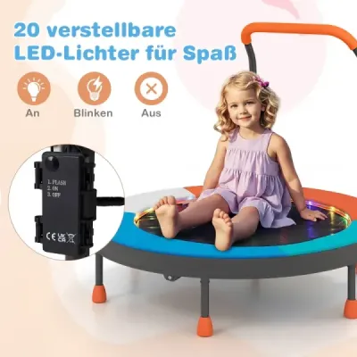 90 cm mini trampolína so svetlami, skladacia, penová rukoväť, ochranný kryt pre batoľatá, oranžová + modrá