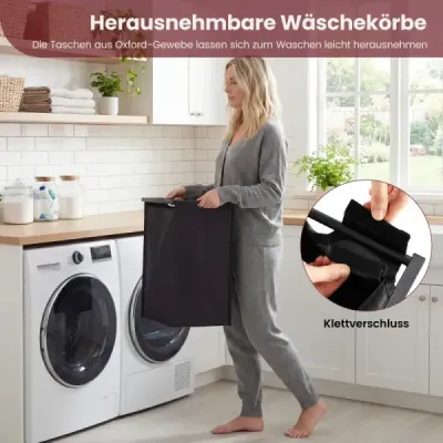 Triedič bielizne s 3 vreckami, hnedý a čierny, do kúpeľne, práčovne, internátnej izby, čierny