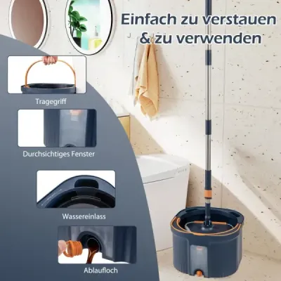 Mop a vedro so systémom oddelenia odpadovej vody s 6 náhradnými hlavicami mopu, modré