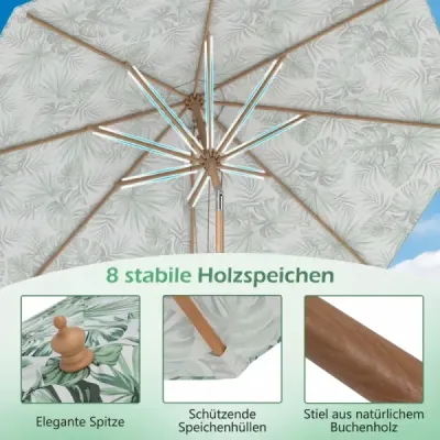Slnečník s priemerom 270 cm, s nastavením sklonu o 30° a odvetranou špičkou, zelený