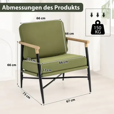 Moderné kreslo s odnímateľnými vankúšmi, kovový rám, pohodlné do obývačky, spálne, kancelárie, zelené