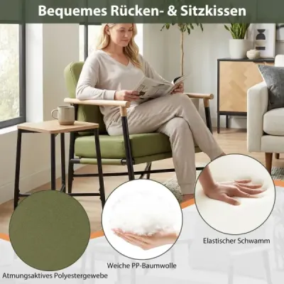 Moderné kreslo s odnímateľnými vankúšmi, kovový rám, pohodlné do obývačky, spálne, kancelárie, zelené