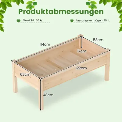Sada 2 vyvýšených drevených záhonov s nohami, 122x62x48cm, nosnosť 130kg, do záhrady, na balkón, na terasu,