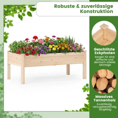 Sada 2 vyvýšených drevených záhonov s nohami, 122x62x48cm, 130kg, do záhrady, na balkón, na terasu, s prírodnou povrchovou úpravou