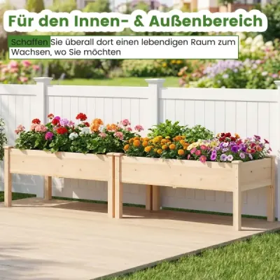 Sada 2 vyvýšených drevených záhonov s nohami, 122x62x48cm, 130kg, do záhrady, na balkón, na terasu, s prírodnou povrchovou úpravou