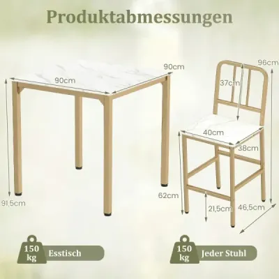 5-dielna jedálenská súprava Farebná, kovový rám, industriálny štýl, 4 barové stoličky, priestorovo úsporná, do jedálne, zlatá a biela