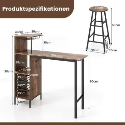 3-dielna súprava barového stola a stoličiek Industrial pub table & stool coffee