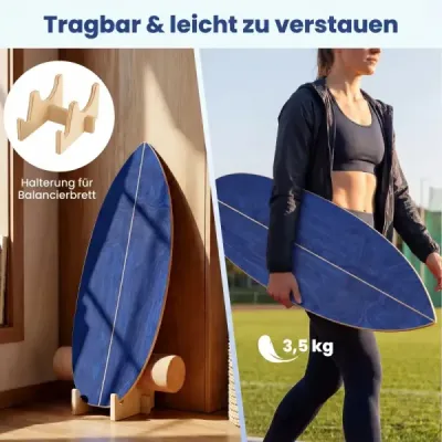 Balančná doska, drevený korkový stojan na valčeky pre svaly trupu, skateboard, hokej, snowboard, surf, tréning, modrá