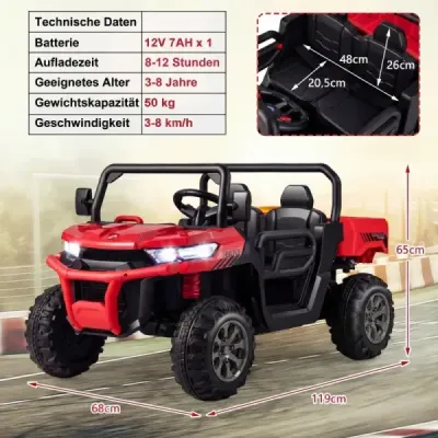 2-miestne elektrické auto s automatickou nabíjacou platformou, hudbou, svetlometmi, 3-8 km/h, diaľkovým ovládaním, červené