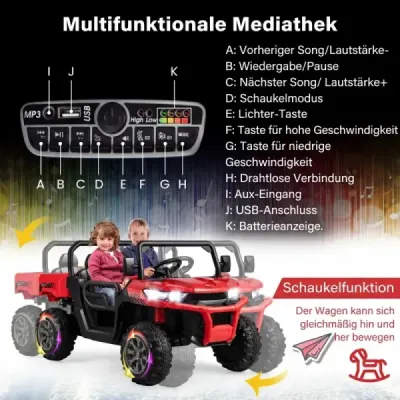 2-miestne elektrické auto s automatickou nabíjacou platformou, hudbou, svetlometmi, 3-8 km/h, diaľkovým ovládaním, červené