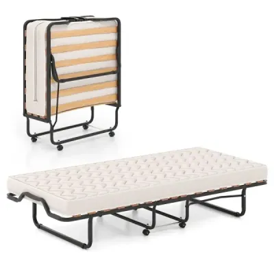 Skladacia posteľ 90x200 cm s matracom z pamäťovej peny s kolieskami, priestorovo úsporná, pre hostí, talianska, čierna