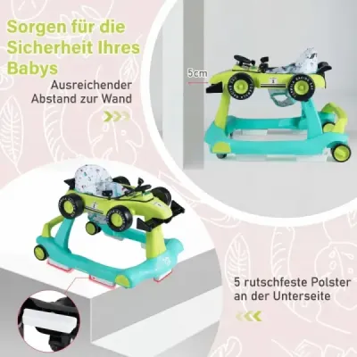 Detské chodítko 4 v 1, skladacie s nastaviteľnou výškou, nosnosť 15 kg, zelené