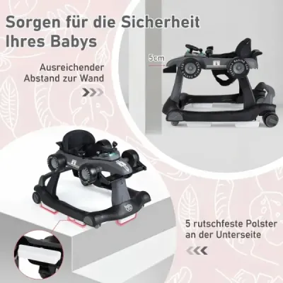 Detské chodítko 4 v 1, skladacie s nastaviteľnou výškou, nosnosť 15 kg, tmavošedé