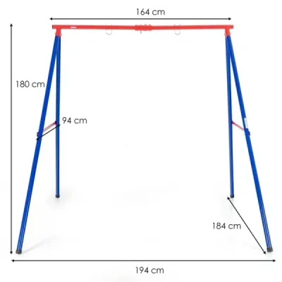 Robustný kovový rám na hojdačku Rám na záhradnú hojdačku v tvare A 194 x 184 x 180 cm červená + modrá