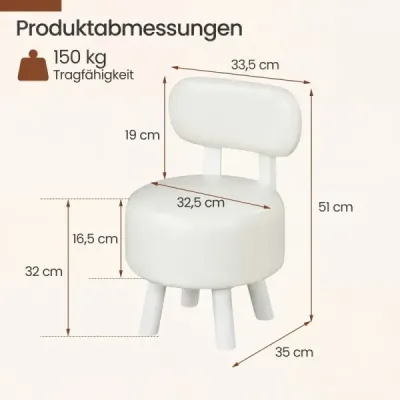 Podnožka s operadlom, umelá koža, drevené nohy, nosnosť 150 kg, 33,5 x 35 x 51 cm, biela