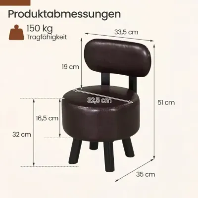 Podnožka s operadlom, umelá koža, drevené nohy, nosnosť 150 kg, 33,5 x 35 x 51 cm, čierna