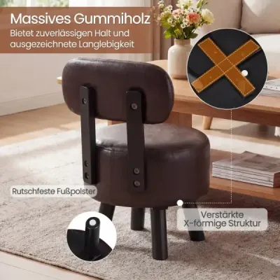 Podnožka s operadlom, umelá koža, drevené nohy, nosnosť 150 kg, 33,5 x 35 x 51 cm, čierna