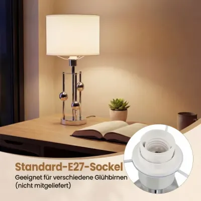 Stolová lampa, nočná/stolná lampa s objímkou ​​E27, tienidlo z ľanovej látky a ozdobné gule