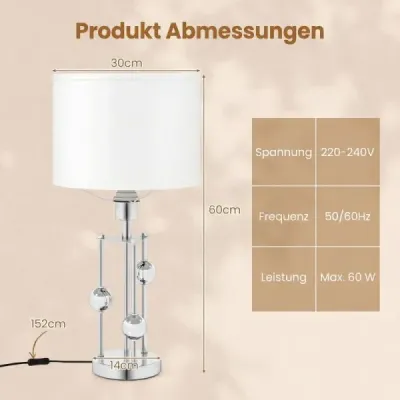 Stolová lampa, nočná/stolná lampa s objímkou ​​E27, tienidlo z ľanovej látky a ozdobné gule