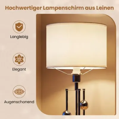 Stolová lampa, nočná/stolná lampa s objímkou ​​E27, tienidlo z ľanovej látky a ozdobné gule