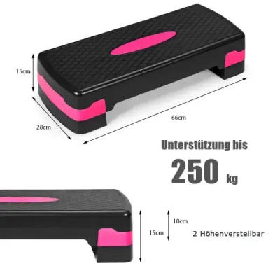 Výškovo nastaviteľný aeróbny stepper fitness trenažér s dvoma stupňami 10 cm a 15 cm fitness trenažér čierny
