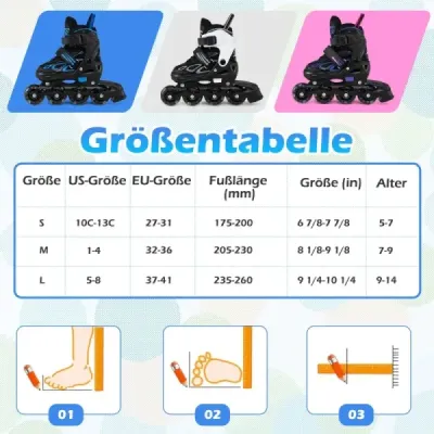 Detské kolieskové korčule, 4 nastaviteľné veľkosti, inline korčule so svietiacimi kolieskami, veľkosť S (EU 27-31)