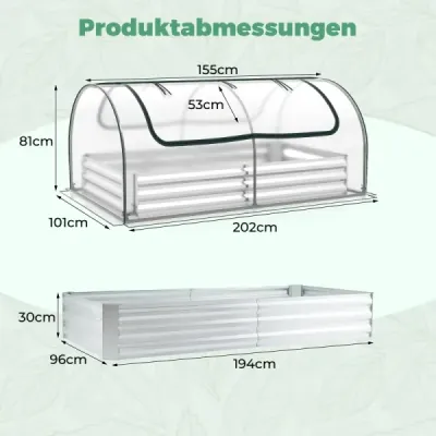 Skleník 3 v 1 s vyvýšeným záhonom, kovovým kvetináčom a PVC fóliou - obdĺžnikový chladiaci rám