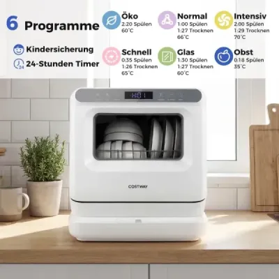 Umývačka riadu na kuchynskú linku s nádržou na vodu 8,25 l, 6 programov, biela