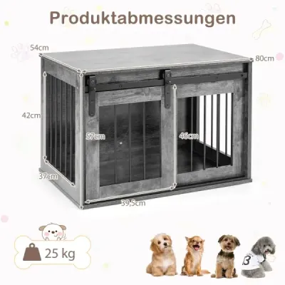80 cm odolná klietka pre psa v štýle stodoly s posuvnými dverami, nábytok do klietky pre psa, bočný stolík, hnedá