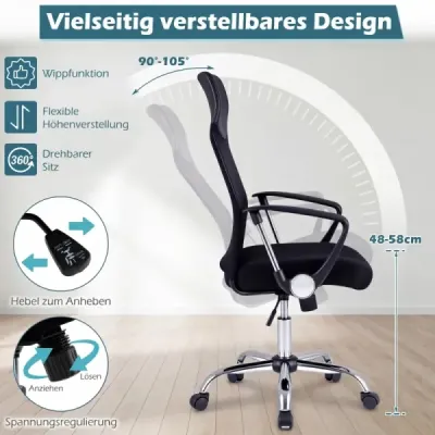 Ergonomická kancelárska stolička s hojdacou funkciou, výškovo nastaviteľná kancelárska stolička, herná stolička