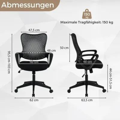 Ergonomická kancelárska stolička s priedušným operadlom zo sieťoviny, výškovo nastaviteľná otočná stolička, čierna